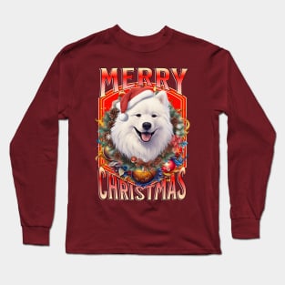 Merry Christmas cute Samoyed dog in Santa hat Long Sleeve T-Shirt